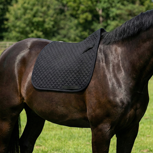 Selle de dressage bleu marine, design profilé pour avecers hauts, matelassé à canaux horizontaux, doublure en maille, rembourrage en mousse de coton, sangle de maintien - Product Image 2