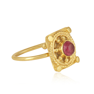 Nuevo diseño 925 plata esterlina 18K chapado en oro Natural turmalina Rosa piedra preciosa anillo apilable fabricante de joyas - Product Image 3