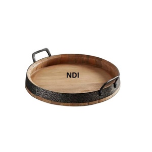 Bandejas de madera con acabado Natural para servir, bandeja para servidor de restaurante de Hotel en casa, bandeja de platos de madera redondeada de tendencia superior - Product Image 1