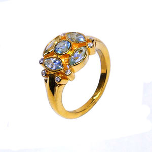 Anillo de Aguamarina de Plata de Ley 925 Estilo clásico Chapado en oro para bodas - Product Image 3