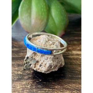 Navajo Made Blue Opal (<b>Man</b>-Made) Sterling <b>Silver</b> <b>Rings</b> Vintage Bohemia Fashionable Invisible Setting Rhodium Perfect Gift - Product Image 4