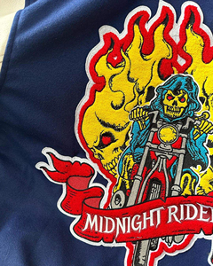 Veste universitaire en peau de mouton personnalisée, bleu, rouge, blanc, patchwork, broderie, col montant, commande en gros - Product Image 3