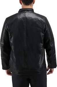 Veste en simili cuir pour homme avec capuche, veste en cuir PU à col montant pour homme, en couleur noire - Product Image 3