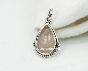 925 argent sterling massif mois de janvier pierre de naissance Quartz rose avec réglage de lunette pendentif à breloque en forme de poire - Product Image 2