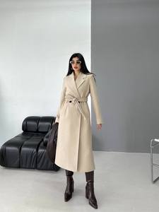 Manteau Trench Décontracté Élégant Beige en Polyester/Coton, Manches Longues, Col Chemise, Ceinturé, Réversible, Coupe-Vent, Idéal pour l'Automne - Product Image 3