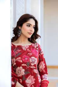 เสื้อผ้าฝ้ายแท้สำหรับผู้หญิงสวมใส่ลำลองและฤดูร้อนเสื้อปักลายดอกไม้และกางเกงและ dupatta - Product Image 2