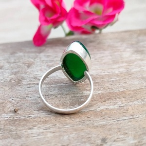 แหวนชั้นดีทำด้วยมือสีเงิน925เรือนพลอยโอนิกซ์สีเขียวธรรมชาติฝาการตั้งค่าครบรอบแต่งงานแบบคลาสสิกของขวัญหมั้นหมาย - Product Image 3