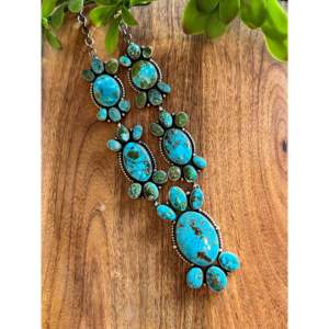 Paul Livingston Natural Birds Eye Kingman Turquoise & Sterling <b>Silver</b> Cluster <b>Necklace</b> <b>Set</b> - Product Image 5