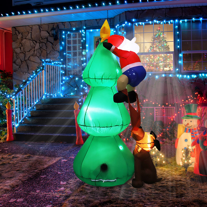Dog bites Santa Claus tree