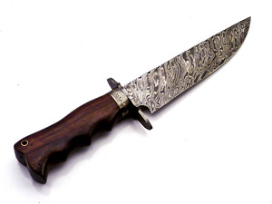 Couteau à dos droit en acier damassé fait à la main avec manche en bois naturel et gaine en cuir personnalisable OEM pris en charge - Product Image 4