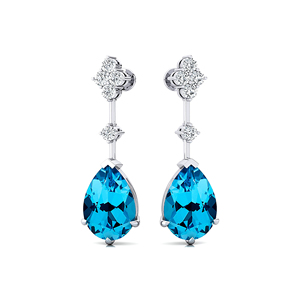 Pendientes de Oro Sólido de 18k con Topacio Azul Natural en Corte Pera, Diamantes Pavé, Joyería Fina Genuina, Bonitos, Chapados en Rodio - Product Image 3