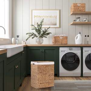 Cesta de lavandería portátil tejida a mano Natural Premium con asas de transporte Material de jacinto de agua para almacenamiento doméstico - Product Image 3