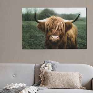 Decoración de pared con diseño de vaca de las Tierras Altas escocesas, obra de arte impresa en lienzo, elegante tema animal, 1P:Gallery Wrapped - Product Image 1