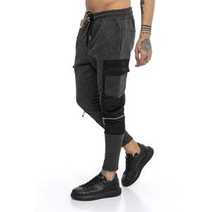 Pantalon de survêtement Cargo gris chiné pour hommes Patch noir Nouveau design Streetwear décontracté Joggers de sport à la mode Logo brodé personnalisable - Product Image 6