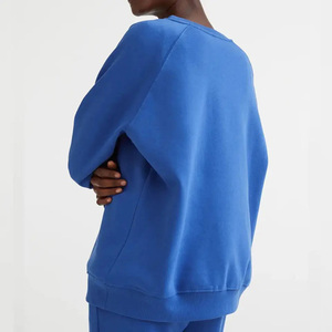100% ropa de calle de algodón de gran tamaño bordado impreso Logo diseño cuello redondo Color azul ropa de invierno transpirable mujeres sudaderas - Product Image 3