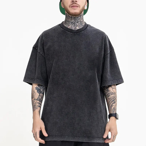 100% coton surdimensionné lavage à l'acide imprimé T-Shirt Vintage Streetwear poids lourd personnalisé Boxy recadrée pour hommes - Product Image 1