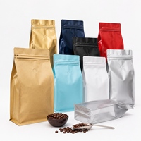 Sacs en gros pour grains de café avec valve unidirectionnelle, fermeture éclair, fond plat, emballage en aluminium personnalisé avec logo, 250g, 500g, 1kg pour la vente au détail