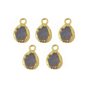 Pendentif pierre précieuse tranche de quartz rose plaqué or pour boucle d'oreille et collier - Product Image 4
