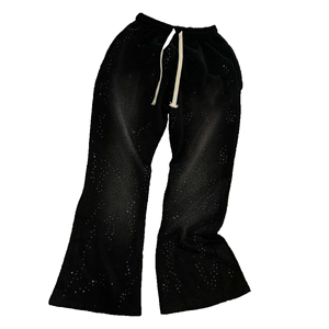 Pantalones Deportivos de Chándal Holgados con Estampado de Diamantes y Lavado Ácido Negro, Personalizados, Estilo Urbano, para Hombre - Product Image 1