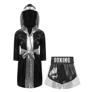 Tenues d'entraînement de boxe pour enfants garçons, robe à ceinture avec garniture à paillettes, short en satin et gants, ensemble de sport pour Halloween, cosplay, fête - Product Image 2