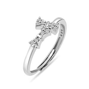 NOVAMART Fine Zarkan <b>Adjustable</b> <b>Silver</b> <b>Ring</b> Cute Little Diamond Bow Vintage Trendy Style Gold Plated Copper Jewelry Claw Inlay P - Product Image 2