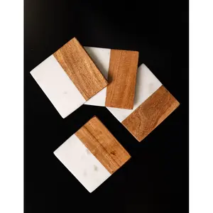 Pendaison de crémaillère marbre bois caboteur ensemble fait à la main boisson tasse tampons décor de table par Msr Overseas - Product Image 1