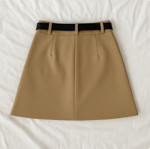 Mini-jupe trapèze taille naturelle avec ceinture, couleur unie, tissée, décontractée, pour femme, style été, ajustée, écologique, poches boutonnées, OEM - Product Image 6