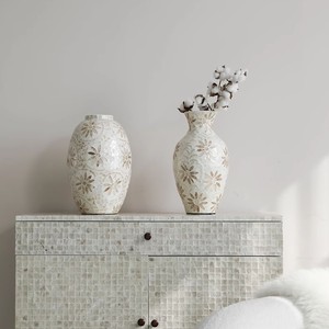 แจกันมุกสีเบจและสีขาวตกแต่งบ้านบ้านระเบียงบ้านแจกันปลูกต้นไม้ไฮโดรโปนิกส์จากงานหัตถกรรมทีเอนฟอง - Product Image 4