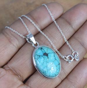 Pendentif en argent sterling turquoise bleu, chaîne en argent sterling, bijoux en pierres précieuses faits à la main, cadeau de naissance de décembre pour femmes - Product Image 4