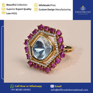 Exportateur de quantité en vrac vendant des bagues en pierre Polki blanche et rouge à base d'argent sterling 925 de conception élégante fabriquée en Inde pour les femmes - Product Image 2