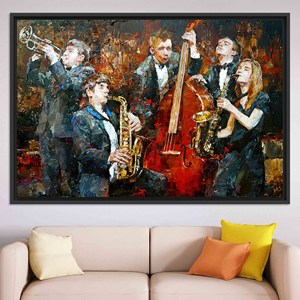 Arte en Lienzo de Músicos de Jazz: Impresión Decorativa para Habitación con Música Africana, Lienzo con Marco Negro - Product Image 1