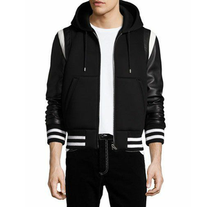 2025 dernière conception 100% coton pull à capuche avec manches en cuir respirant motif solide broderie 3D Styles d'hiver - Product Image 3