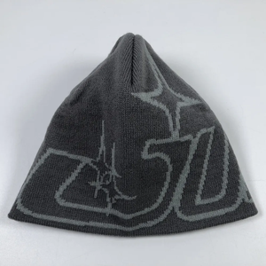 Bonnet tricoté en acrylique personnalisé unisexe hiver Logo couleur unie teint blanc revers design jacquard utilisation numérique - Product Image 5