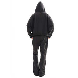 ชุดเสื้อสเวตเตอร์ผ้าคอตตอนฟอกสีโอเวอร์ไซส์สำหรับผู้ชายชุดเสื้อมีฮู้ดโอเวอร์ไซส์ผ้าฝ้าย100% ออกแบบได้ตามต้องการ - Product Image 2