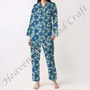 Ensemble de pyjama pour femmes 100% coton, vêtements de maison doux, ensemble de pyjama printemps/été, motif floral/CHARACTERE/Lettre/Motif/Vacances/Arbre, PJ107 - Product Image 3