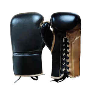 Gants de boxe noirs 12oz de haute qualité à lacets Gants de boxe en cuir pour adultes professionnels à lacets Logo personnalisé Gants de boxe en gros - Product Image 4