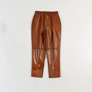 Pantalon fendu taille élastique rétro pantalon en cuir de mouton véritable femme était mince pantalon en cuir véritable avec poches - Product Image 1