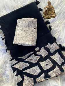 Sari pour femme en faux georgette épaisse avec travail de miroir sur toute la longueur du pallu et franges, fabriqué en Inde, en stock, sans échantillon, délai de livraison - Product Image 4