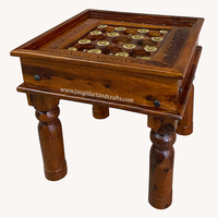 Meuble de salon en laiton, Table basse en bois, Table centrale Antique Vintage avec pied en bois massif, meuble indien