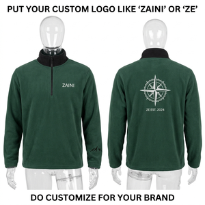 Premium Quality 240g Polar Fleece <b>Jacket</b> Soft Warm Fabric Green <b>Half</b> <b>Zip</b> Pullover with Embossed Logo Waterproof Breathable <b>Men's</b> - Product Image 1