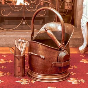 Gran Cubo de carbón de cobre vintage con detalles en latón y base resistente ideal para almacenar leña o carbón cerca de la chimenea - Product Image 2