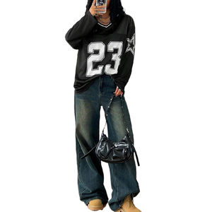 Sudadera Holgada de Poliéster con Cuello en V y Estampado de Letras Personalizado, Sudadera Extra Grande para Mujer con Cuello Acanalado - Product Image 1