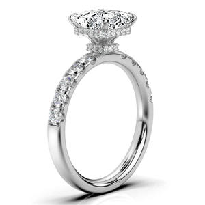 Bague de fiançailles en diamant de laboratoire taille princesse 1CT, halo caché, certifiée IGI, or jaune 14 carats, demi-pavé, bague de mariage - Product Image 6