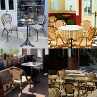 Meubles de bistrot d'extérieur empilables résistants aux intempéries, table à manger en bambou noir et blanc, chaise en rotin et aluminium pour patio