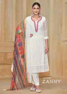 Nouveau 2024 dernière tenue de créateur Style moderne attrayant lourd Georgette Kurti Pant & Dupatta avec Shiffli et travail à la main à vendre - Product Image 3