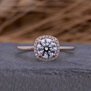 IGI certificado 14K oro sólido corte laboratorio diamante Halo anillo de compromiso Ajuste de cuatro puntas regalo de aniversario de boda para mujeres - Product Image 1