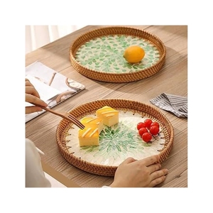 Bandejas de Ratán Tejido para Servir Bebidas, Exhibición en Mesa de Centro, Base Resistente para Objetos y Detalle Decorativo Estético, MÁS VENDIDO - Product Image 3
