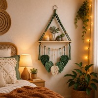 Étagère murale en macramé bohème, support à plantes flottant en coton tissé à la main, étagère de présentation esthétique en bois pour décoration de ferme