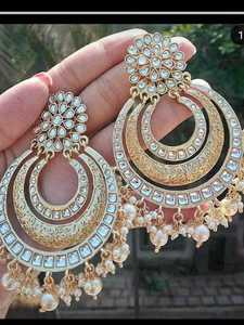 Ethnic Alloy Statement Chandelier Earrings Bead Embellishment Durable Metal Base Gold Plated Crystal Rhinestone Party Wear - Product Image 4