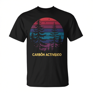 Camiseta vintage retro con diseño de puesta de sol, bosque, árboles de pino, naturaleza al aire libre - Product Image 2